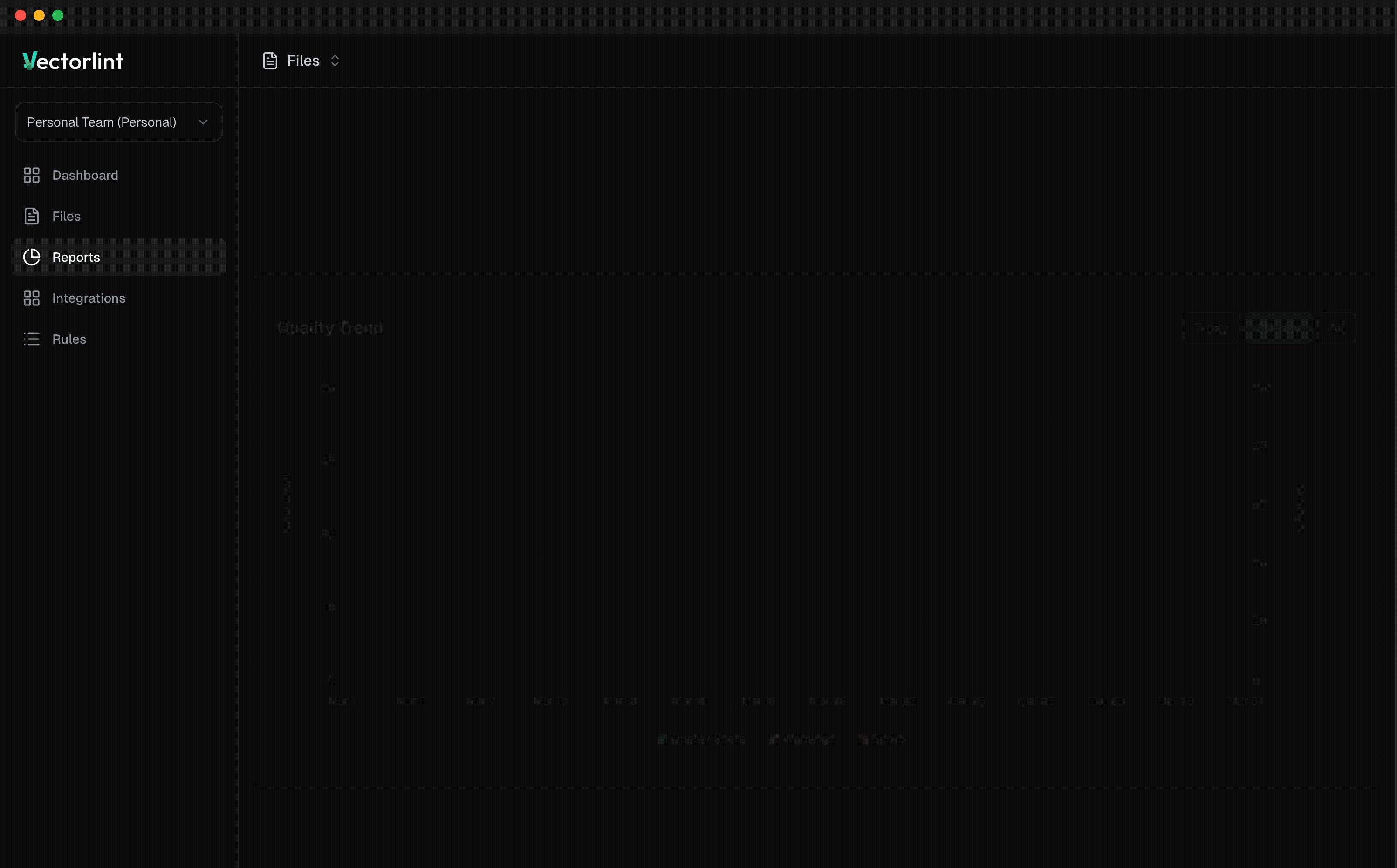 VectorLint Dashboard Preview - Code analysis interface